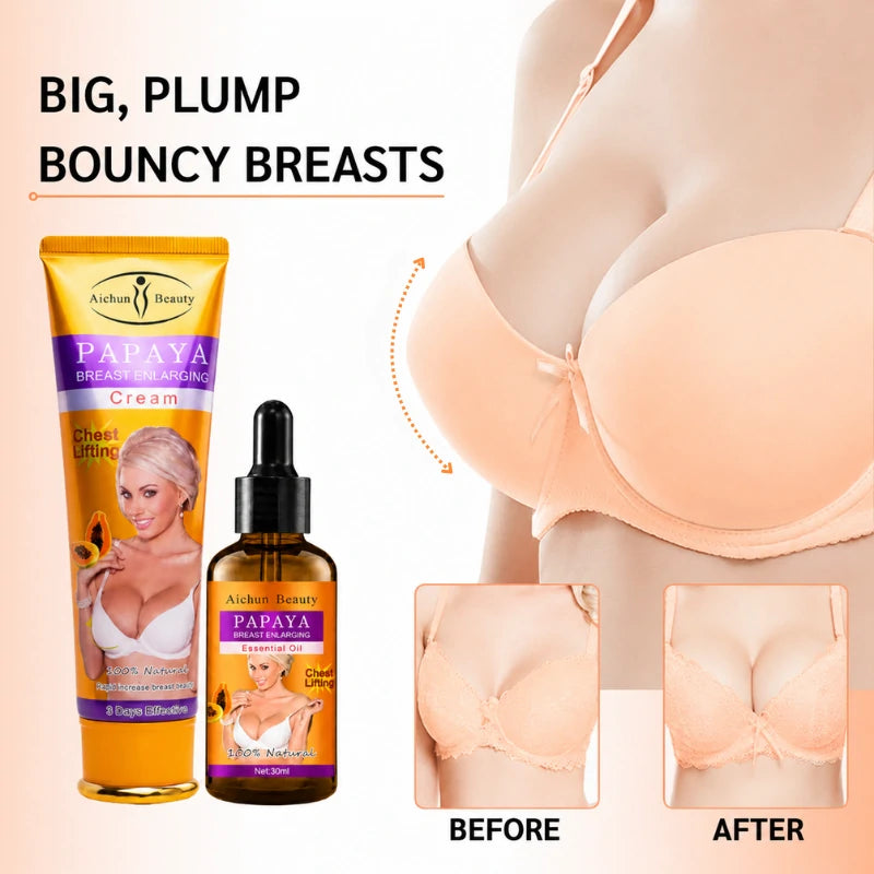 Papaya Breast Enlargement Cream & Oil Bundle | Complete 2-Step Routine for Faster, Better Results